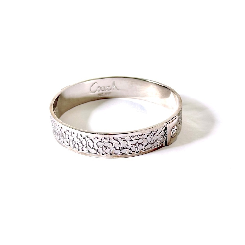 COACH Silver Signature Engraved Logo Bangle NWOT - Picture 8 of 12